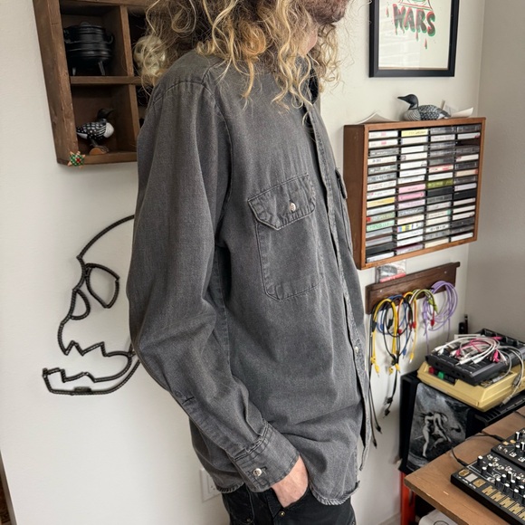 Vintage 70s 80s Key Denim Long Sleeve Button Down Work Shirt USA ~ Size Large - Picture 4 of 9